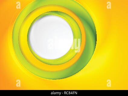 Bright abstract green and orange corporate brochure design with smooth circles. Vector tech background Stock Vector
