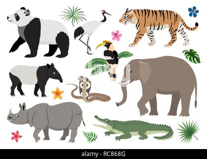 Set of cute wild animals and birds icon, decor for children Stock Vector