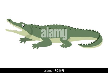 Friendly cute green alligator, funny wild animal Stock Vector