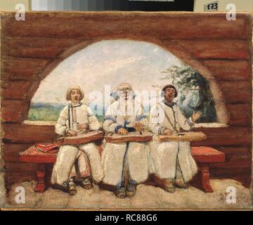 The Gusli Players. Museum: State Museum Abramtsevo Estate, near Moscow. Author: Vasnetsov, Viktor Mikhaylovich. Stock Photo