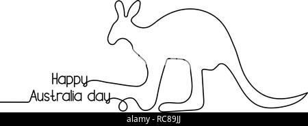 Happy australia day one line style, Kangaroo freehand drawing vector illustration Stock Vector