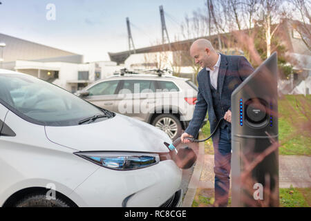 Electric car at a charging station, in Xanten, NRW, Germany, eCar