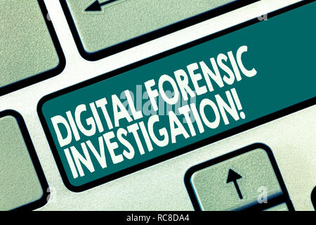 Word writing text Digital Forensic Investigation. Business concept for recovery of information from computers Keyboard key Intention to create compute Stock Photo