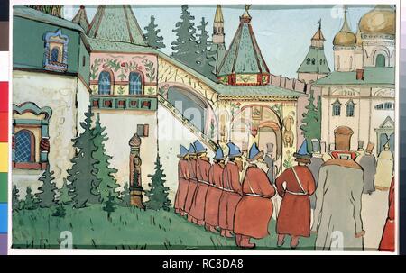 Illustration for the Fairy tale The Feather of Finist the Falcon. Museum: State Tretyakov Gallery, Moscow. Author: BILIBIN, IVAN YAKOVLEVICH. Stock Photo