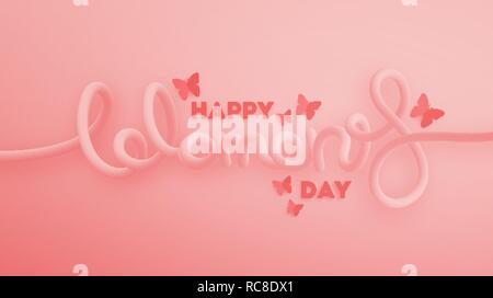 Happy Women's Day blended interlaced creative hand lettering. March 8. Trendy vector liquid 3d calligraphy with butterflies for your design Stock Vector