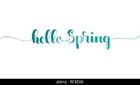 Hello Spring hand lettering. Modern vector hand drawn calligraphy isolated on white background for your design Stock Vector