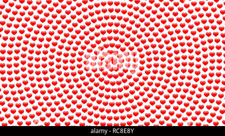 Simple 3d small hearts spiral pattern on white background, large size texture Stock Photo