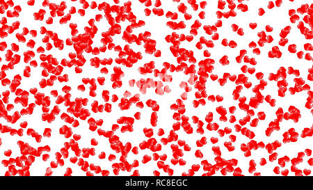 Simple 3d small hearts randomly scattered on white background, large size texture Stock Photo