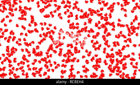 Simple 3d small hearts randomly scattered on white background, large size texture Stock Photo