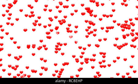 Simple 3d small hearts randomly scattered on white background, large size texture Stock Photo