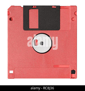 Standard blue floppy disk isolated on white background. Backside view. Color of the Year for 2019 - Living Coral. Stock Photo