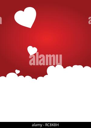 Valentine Copy Space Red Background with Hearts Silhouette and Flying Hearts Stock Vector