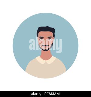Young handsome Arab Arabic Muslim Caucasian or Hispanic man icon Perfect front face view Stock Vector