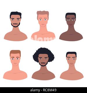 Male profile picture Hand drawn cartoon character set Stock Vector