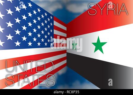 USA versus Syria flags, vector illustration Stock Vector
