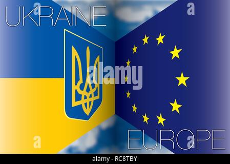 Ukraine versus European Union flags, vector illustration Stock Vector