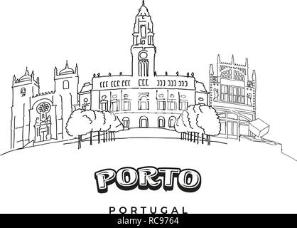 Portugal, Porto architecture line skyline illustration. Linear vector ...