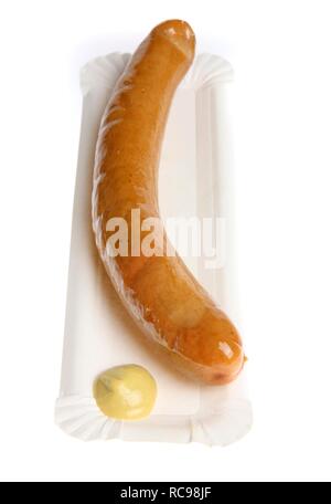 Fast food, cooked sausage with mustard Stock Photo