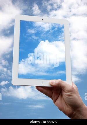 IPad, clouds, sky, symbolic image for cloud computing, cloud Stock Photo