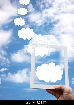 IPad, clouds, sky, symbolic image for cloud computing, cloud Stock Photo