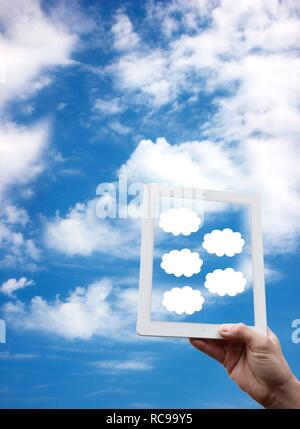IPad, clouds, sky, symbolic image for cloud computing, cloud Stock Photo