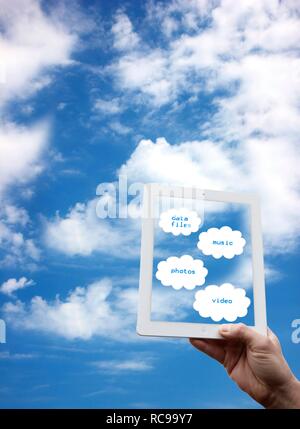 IPad, clouds, sky, symbolic image for cloud computing Stock Photo