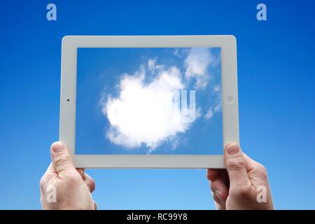 IPad, clouds, sky, symbolic image for cloud computing, cloud Stock Photo