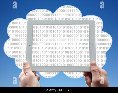 IPad, clouds, sky, symbolic image for cloud computing, cloud Stock Photo