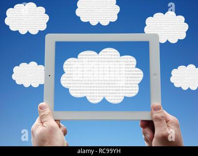 IPad, clouds, sky, symbolic image for cloud computing, cloud Stock Photo