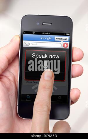 Iphone, smart phone, voice recorder, audio-recording app on the screen Stock Photo