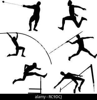 set group athletes men athletics black silhouette Stock Vector