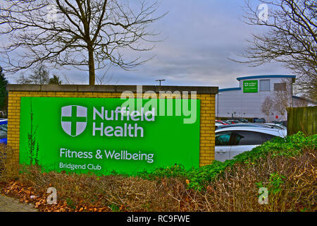 Nuffield Health Fitness & Wellbeing Club is located at Waterton Retail Park, Bridgend,S.Wales. Gym, fitness centre and swimming pool. Stock Photo