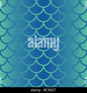 Vector fish scale repeat seamless pattern in shades of blue gradient. Mermaid style seamless background on soft pastel color palette gradient. Stock Vector