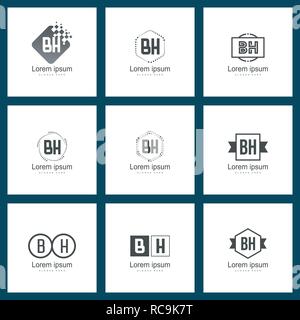 Set of letter logo. Initial BH Logo Template Vector Design Stock Vector