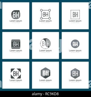 Set of letter logo. Initial BH Logo Template Vector Design Stock Vector