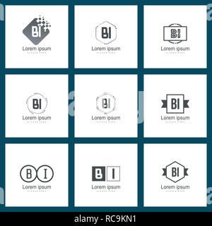 Set of letter logo. Initial BI Logo Template Vector Design Stock Vector