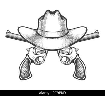 Hand Drawn Vintage Revolver Gun. Firearm, pistol sketch. Vector Stock ...