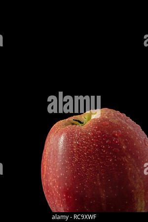 whole apple with water drops black background Stock Photo