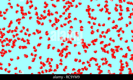 Simple 3d small hearts randomly scattered on light blue background, large size texture Stock Photo