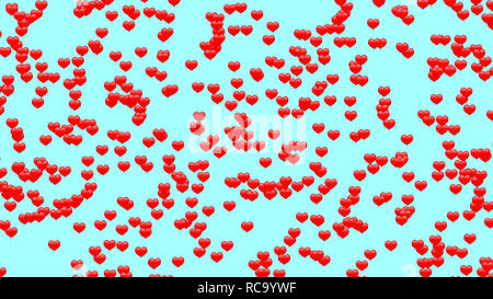 Simple 3d small hearts randomly scattered on light blue background, large size texture Stock Photo