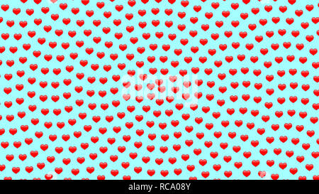 Simple 3d small hearts spiral pattern on light blue background, large size texture Stock Photo