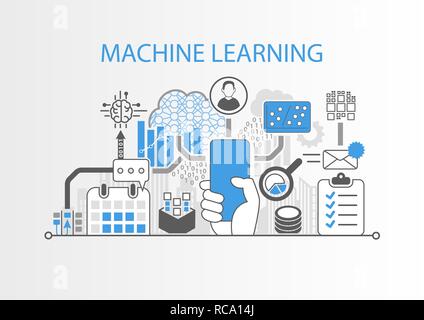 Machine learning concept with hand holding modern bezel free smartphone Stock Vector