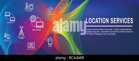 Mobile Cellular Service Web Header Banner with Cellphone Towers & Service area Stock Vector