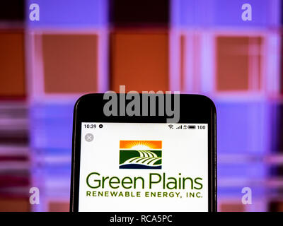 Green Plains Inc. Company logo seen displayed on smart phone. Stock Photo