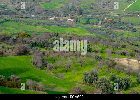 A view of fertile farmland after winter rain in the Paphos region of Cyprus Stock Photo