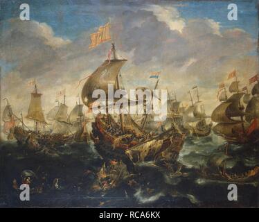 The Battle of Haarlemmermeer on May 26, 1573. Museum: State Hermitage, St. Petersburg. Author: EERTVELT, ANDRIES VAN. Stock Photo