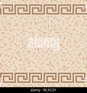 Beige ceramic tile mosaic. Vector seamless pattern. Antique Greek border. Design for cover, textile, pool, kitchen, bathroom. Stock Vector