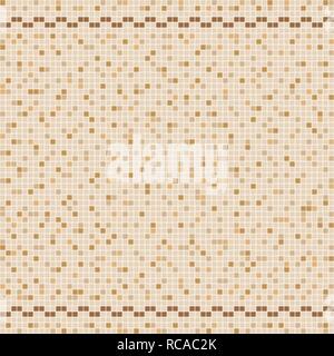 Brown and beige ceramic tile mosaic with symmetric border. Vector seamless pattern. Design for cover, textile, pool, kitchen, bathroom. Stock Vector