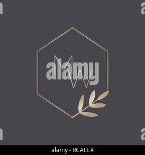 Modern and elegant geometric logo design with monograms for florists, cosmetics, weddings and home decor. Stylish minimalist vector illustration in go Stock Vector