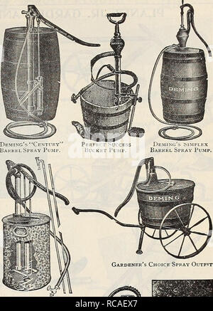 . Dreer's garden book : seventy-third annual edition 1911. Seeds Catalogs; Nursery stock Catalogs; Gardening Equipment and supplies Catalogs; Flowers Seeds Catalogs; Vegetables Seeds Catalogs; Fruit Seeds Catalogs. IHWADREffi mWmWkW GARDEM REQUISITES' Spraying is essential to produce good crops of any kind, whether it be fruits, vege- tables or flowers, and since the introduction of spraying apparatus, which are simple and economical, a complete Spraying Outfit is an indispensible requisite. We supply Pumps for large operations, and also complete outfits for the Vegetable and Flower Garden. Sp Stock Photo